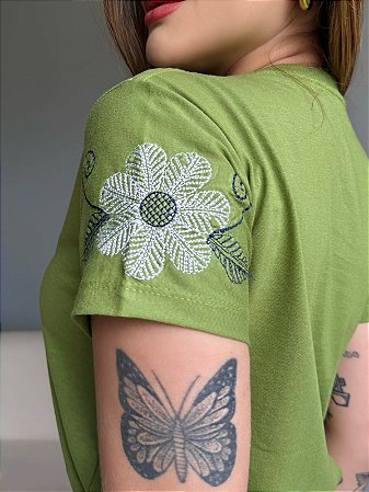 FLOR MANGA (BORDADA)- PISTACHE