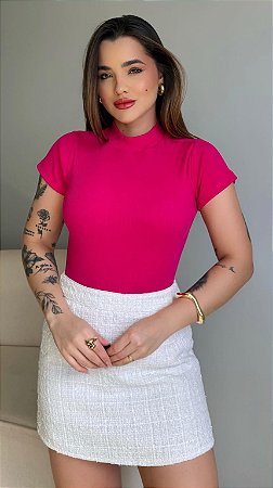 TSHIRT (GOLA ALTA RIBANA CANELADA) - PINK