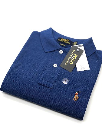 Camisa Polo Ralph Lauren Custom-Fit Mescla Azul Coloured