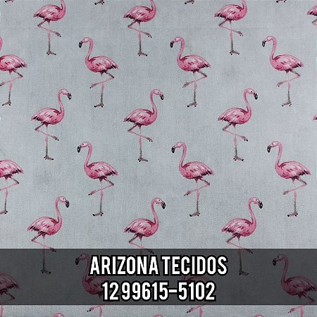 Tecidos Caldeira - Tricoline Estampado Flamingo Cor - 03 (Cinza) - 180609