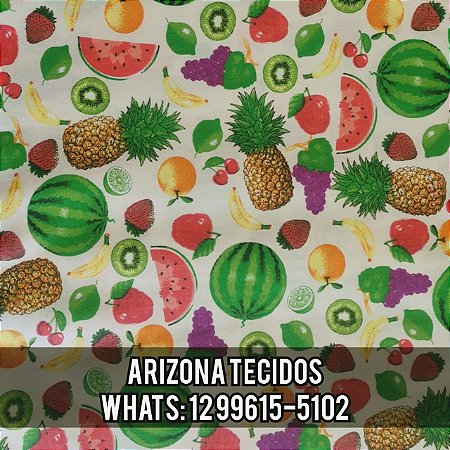 Tecidos Caldeira - Tricoline Estampado Salada de Frutas (Melancia / Banana / Laranja) cor - 02 (Bege)
