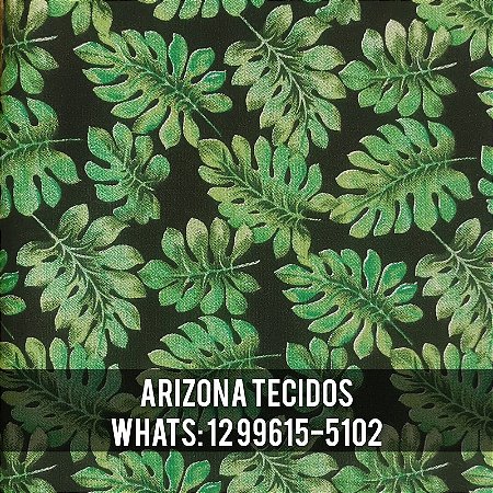 Tecidos Caldeira - Tricoline Estampado Costela de Adão Eva - Folhas - cor 01 (Verde com Preto) - 180647