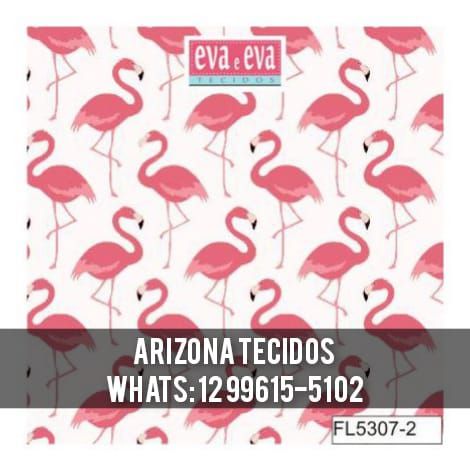 Tecido Eva e Eva - Tricoline Estampada Flamingo em Creme - FL5307-2