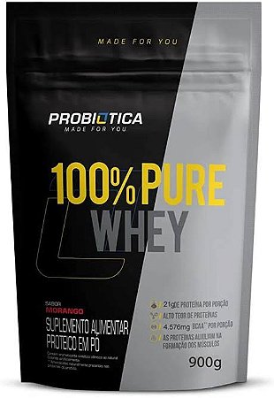 100% Pure Whey Refil 900g - Probiótica - Morango