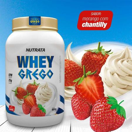 Whey Grego 900g - Sabor Morango com Chantilly -  Nutrata