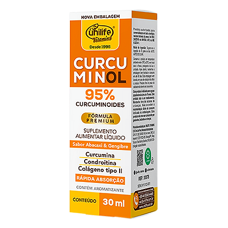 Curcuminol 30ml gotas Abacaxi e Gengibre- Unilife