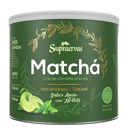 Matchá Sabor Limão com Hortelã 200g - Supraervas