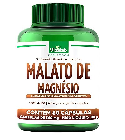 Malato de Magnésio 500mg 60 Cápsulas - Vitalab