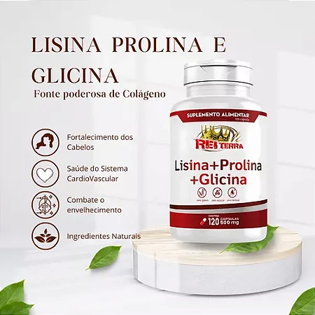 Lisina + Prolina + Glicina 120 Cápsulas - Rei Terra