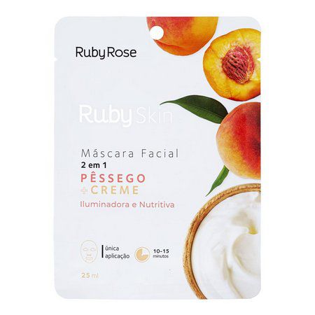 Máscara Facial de Tecido 2 em 1 Pêssego e Creme 25ml- RubyRose