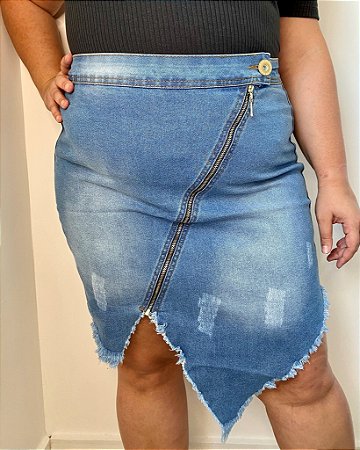 saia jeans destroyed com ziper