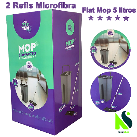 Mop com Balde Flat Mop + 1 refil microfibra grátis