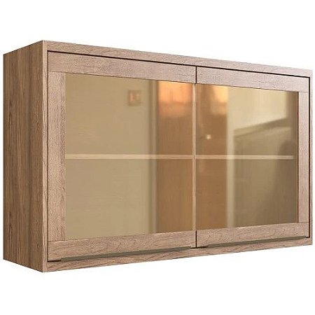 AÉREO COZINHA MODULAR ÈDEZ UNE - 100% MDF - 120 CM, 2 PORTAS - LOURO FREIJÓ E VIDRO REFLECTA BRONZE