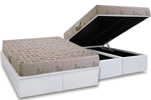 Conjunto: Box com Baú Bipartido + Colchão Cannes Espuma D33 - Casal 138X188X60