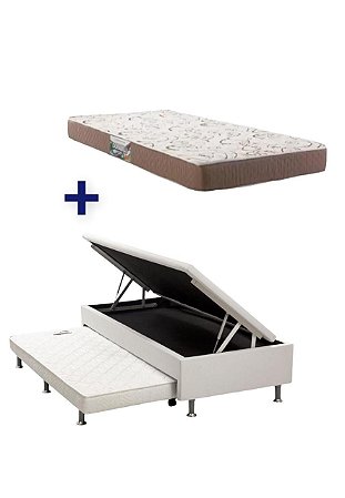 Conjunto: Box com Baú + Cama Auxiliar +Colchão Herval -  Durabilli solteiro 88X188X75