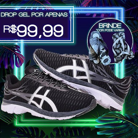 Tênis Asics Drop Gel Masculino Preto com Cinza Brinde 1 Par de Chinelo - Shoes Multimarcas