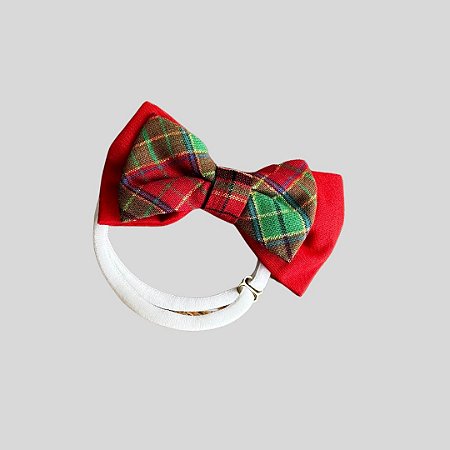 GRAVATA DE GALGO BORBOLETA DUPLA VERMELHO E XADREX VERDE PE