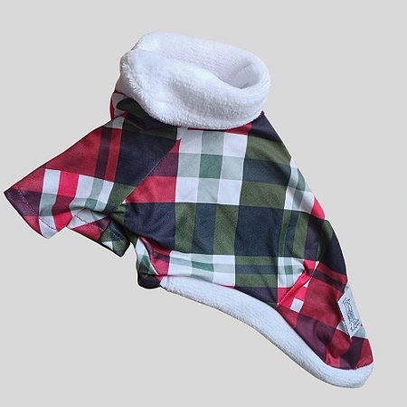 CAMISETA DE GALGO NATAL XADREZ VERDE VERMELHO E BRANCO
