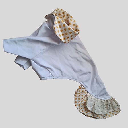 VESTIDO DE GALGO ANO NOVO BRANCO POA DOURADO