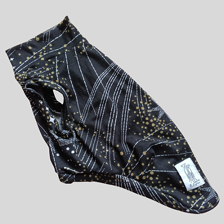 REGATA DE GALGO ANO NOVO PRETA ESTRELA BRANCA E POA DOURADO