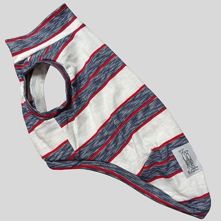 REGATA DE GALGO ALGODY COOL BRANCO JEANS E VERMELHO GOLA BAIXA