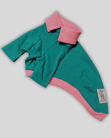 CAMISETA DE GALGO PIQ POLO VERDE E ROSA