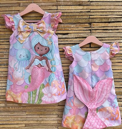 KIT do Vestido Sereia Cabelo azul - Coleção Puppy