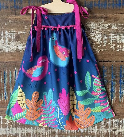 Vestido Passarinho azul marinho