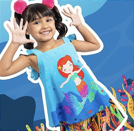 Conjunto Sereia blue - blusa azul e short color