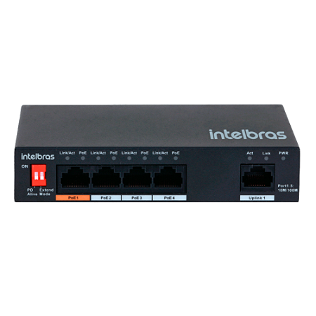 Switch 5 portas 10/100 SF 500 Hi-PoE com 4 portas PoE+ - Intelbras