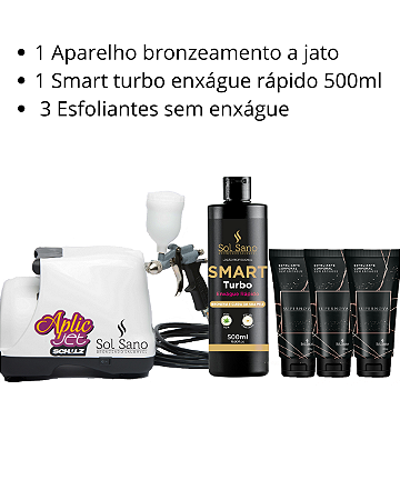 Kit bronzeamento a jato (Aparelho + Smart 500ml + esfoliante sem enxágue)