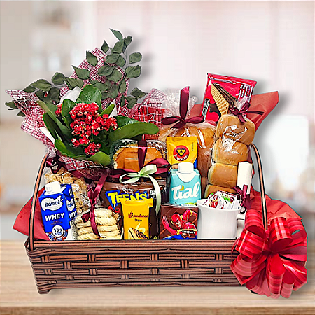 Cesta Café da Manhã Luxo com flor Mundo Carol cod C 126