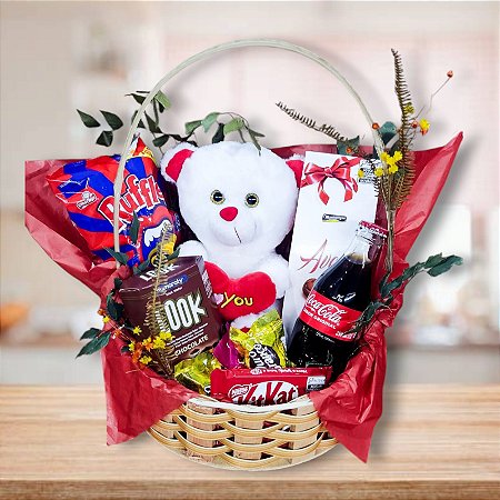 Cesta meu Dengo com chocolates e urso Cod: 060