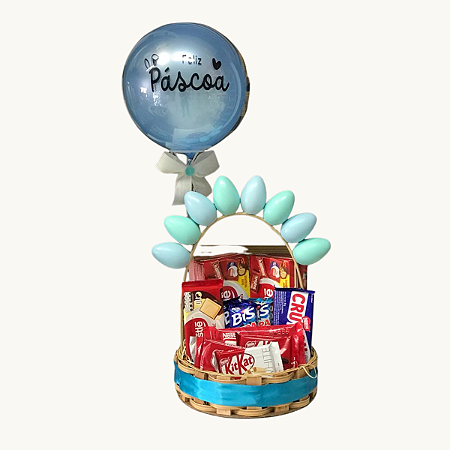 Cesta Páscoa com Chocolates e Balão personalizado