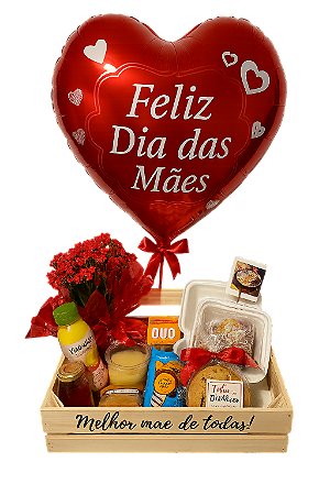 Cesta Café da Manhã com Balão Personalizado Dia das Mães