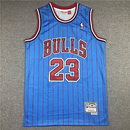 Camisa de Basquete Retrô Chicago Bulls azul com listras - 23 Jordan, 33 Pippen, 91 Rodman