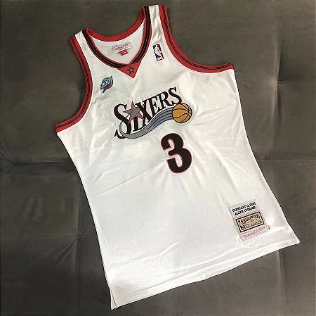 Camisa de Basquete Philadelphia 76ers All Star Game 2001 Branca Brilhante- 3 Allen Iverson