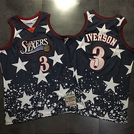 Camisa de Basquete 76ers Especial da Independência 1997/98 Bordado Denso Hardwood Classics M&N - Allen Iverson 3