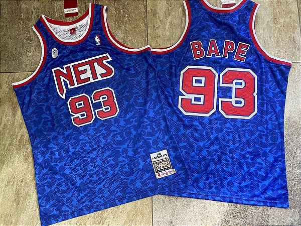 Camisa de Basquete Especial BAPE x Brooklyn Nets x M&N Bordado Denso