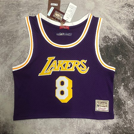 Camisa de Basquete Los Angeles Lakers Cropped para Mulheres Hardwood Classics M&N (Prensado a Quente) - 8 Kobe Bryant