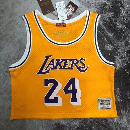 Camisa de Basquete Los Angeles Lakers Cropped para Mulheres Hardwood Classics M&N (Prensado a Quente) - 24 Kobe Bryant