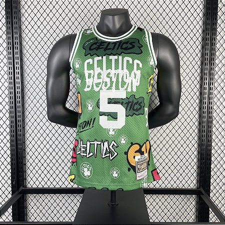 Camisa de Basquete Boston Celtics Especial Grafiti 2007/08 Hardwood Classics M&N (Prensado a Quente) - 5 Kevin Garnett