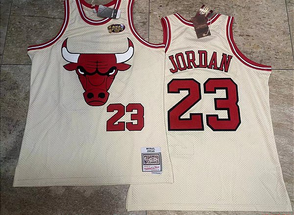 Camisa de Basquete Chicago Bulls Especial Cream Chain Stitch Hardwood Classics M&N - 23 Michael Jordan