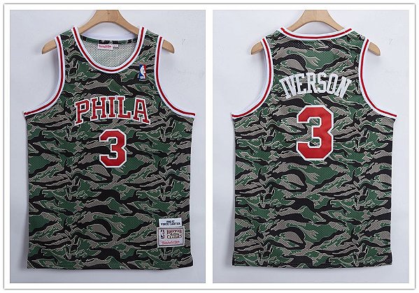 Camisa de Basquete Philadelphia 76ers Retrô Camuflada - 3 Iverson