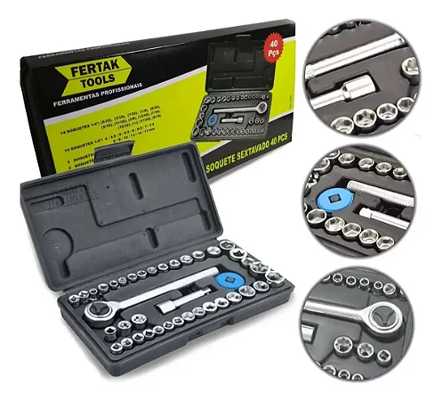Jogo De Soquetes Sextavados Com Catraca 40 Peças - Fertak