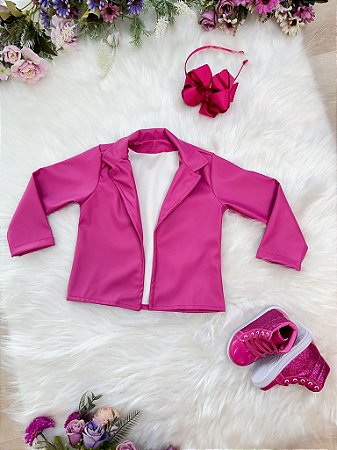 Jaqueta infantil Pink Com Forro Luxo Couro Sintético