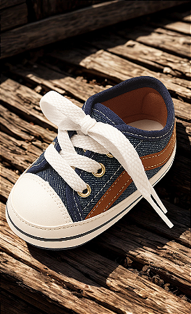 Tenis de bebe Starzinho listra (Jeans/Marrom) - sapatinho de bebê