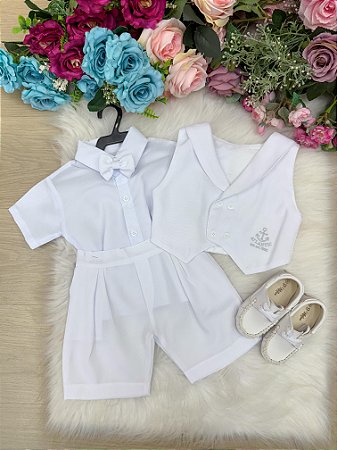 Conjunto Miss Cherry Meninos Bebe Gean Shorts Branco