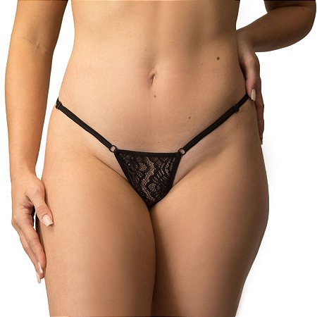 Calcinha Fio Dental c/ renda floral Preta - Antidepressivo Amor & Sedução - Yaff
