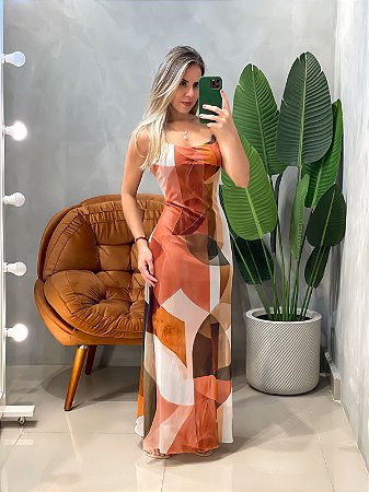 Vestido Feminino Longo em Tule Estampado Aurora Ref. 1884